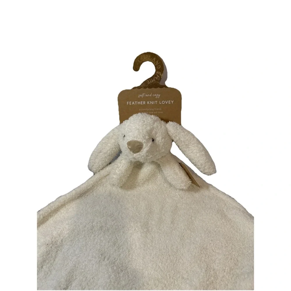 Levi & Emmie Ivory Bunny Baby Lovey Feather Knit Baby Security Blanket Plush NWT